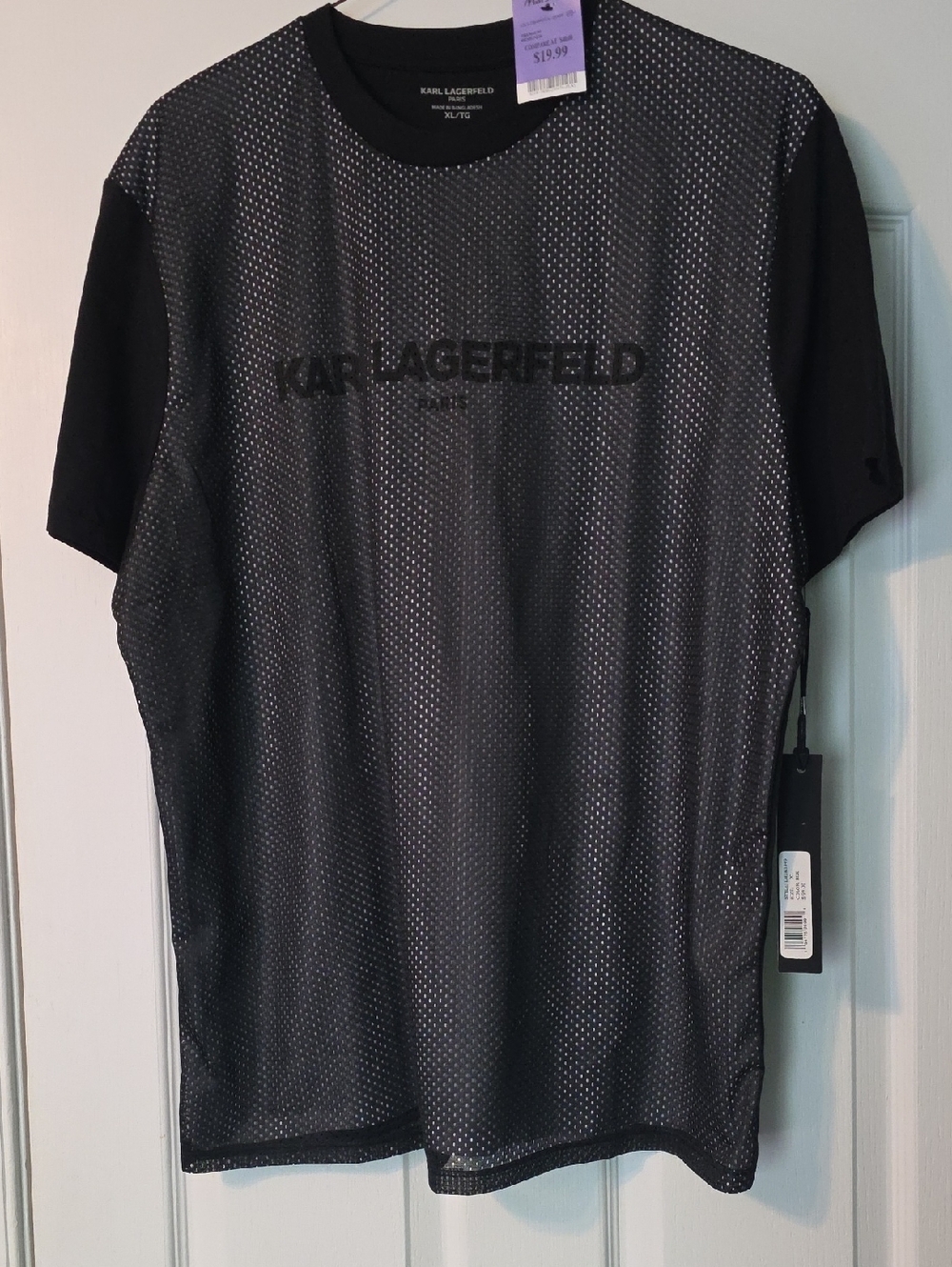 Karl Lagerfeld Black Mesh Logo Short Sleeve Tee